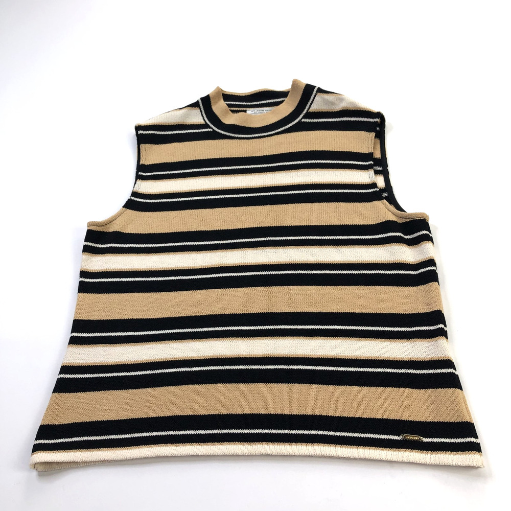 St John Sport Large Wool Rayon Knit Sleeveless Sweater Tank Top Black Beige MINT